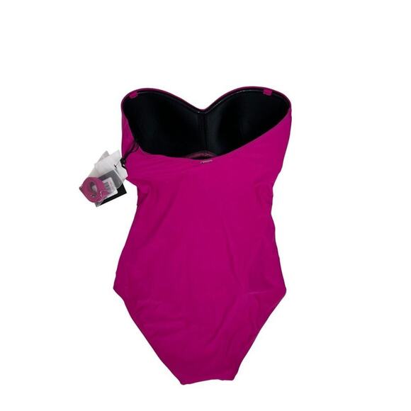 DKNY Magenta Ruched Tummy Control UV Protection One-Piece Swimsuit 8 - Picture 2 of 7